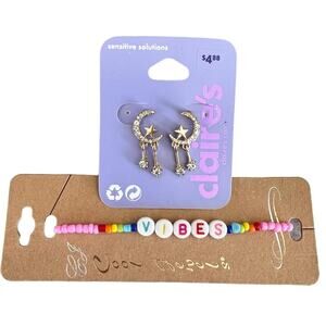 Gift set celestial star moon earrings with vibes candy beaded rainbow bracelet